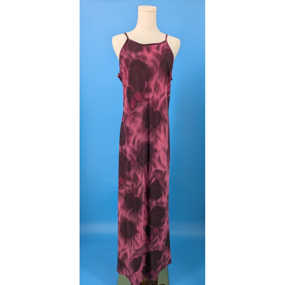 La Belle Satin Slip Dress Purple Floral Jr 11 Women 8 Y2K 90s Midi Vintage USA
